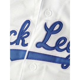 Men's Black Legend & #42 Baseball Jersey T-Shirt - Loose Fit V-Neck Button-Up, Breathable Polyester for Outdoor Sports, Training, Casual Wear & Parties (S-3XL)