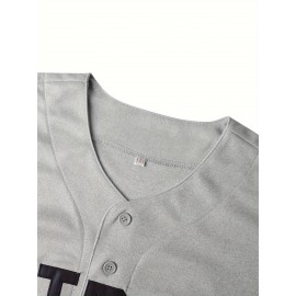 Stitched 23 Grey Baseball Jersey Embroidery V Neck Short Sleeve Baseball Shirt, Breathable Button-Up Sports Uniform for Training Competition Party
