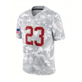 Men's #23 Camo Sports Jersey - Breathable Polyester V-Neck Football Shirt, Loose Fit for Training, Competition & Casual Wear, All-Season Comfort, Couple & Adult Sizes, Machine Washable, Athletic Apparel, Sporty Design, Detailing
