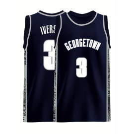 Men'S #3 Embroidered Basketball Jersey - Navy Blue & White Sleeveless Sports Shirt, Breathable Polyester, Fashionable Streetwear for Casual, Party, or Training, Sizes S-XXXL, Party Casual Jersey | Jersey Style Top | Glossy Fabric