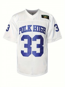 #33 Letter Embroidery Men's Breathable American Football Jersey, Men's V-neck Short Sleeve Sports Shirt For Summer, Outdoor Street