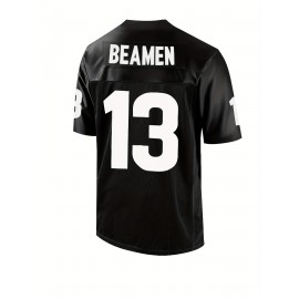 Men'S #13 Black Rugby Jersey - 100% Polyester V-Neck Short Sleeve Sportswear T-Shirt with Stitching for American Football, Casual Wear, and Training, Training Jersey | Sporty Vneck | Detailing