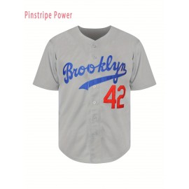 Men'S V-neck Baseball Jersey # 42 Gray Embroidered Breathable And Lightweight, Perfect For Training And Casual Wear S-3XL