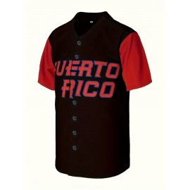 Men's Baseball Jersey Sports Training Black Breathable Comfortable Casual Puerto Rico S-3XL