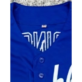 Men's Casual #42 Blue Baseball Shirt - Loose Fit V-Neck Button-Up with Brooklyn & Number Embroidery, 100% Polyester, Machine Washable, Sizes S-3XL for Training, Team Sports, Daily Wear & Outdoor Activities