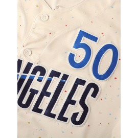 Men'S # 1968.5 inch White Baseball Shirt -100% Polyester Fiber V-neck Embroidered Letters Loose Fit Button Closure Breathable And Comfortable, Suitable For Sports Training, Leisure Beach And Outdoor Activities S-3XL