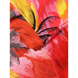 Men's Vibrant Tropical Floral Print Baseball Shirt - 100% Polyester, V-Neck, Loose Fit for Beach, Sports & Casual Outings, Sizes S-3XL, Casual Wear Shirt | Tropical Print Shirt | Details