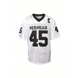Letter And Number 45 Embroidery, Men's Short Sleeve V-neck Football Jersey, Comfy Top For Training And Competition