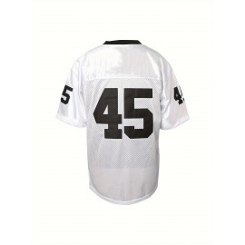 Letter And Number 45 Embroidery, Men's Short Sleeve V-neck Football Jersey, Comfy Top For Training And Competition