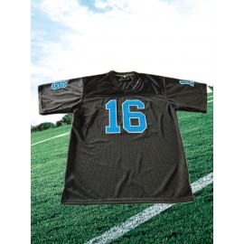 Men's #16 Black American Football Jersey - Breathable & Embroidered V-Neck, Loose Fit Polyester Sports Top for Team Training & Casual Wear, Football Gear