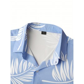 Men'S Sky Blue Leaf Baseball Flower Shirt Suitable For Beach Vacation, Halloween, Christmas S-3XL