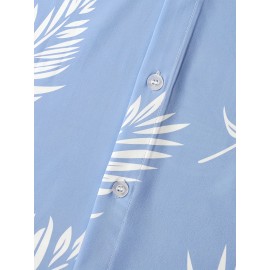 Men'S Sky Blue Leaf Baseball Flower Shirt Suitable For Beach Vacation, Halloween, Christmas S-3XL