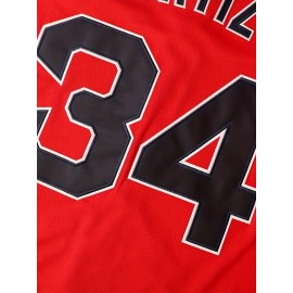 Men'S # 34 Red Baseball Shirt Retro Sports Training And Casual S-3XL Polyester Fiber V-neck Button Design Perfect For Summer Parties And Outdoor Activities