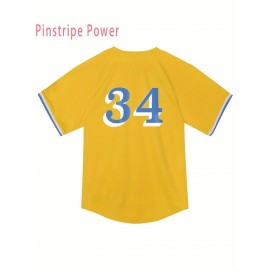 Men's # 34 Yellow Classic Retro Baseball Sweatshirt with Open Buckle V-neck Short Sleeve Embroidered Sports Polyester Sportswear Elastic Fabric Letter Printing Suitable for Training Hiking S-3XL