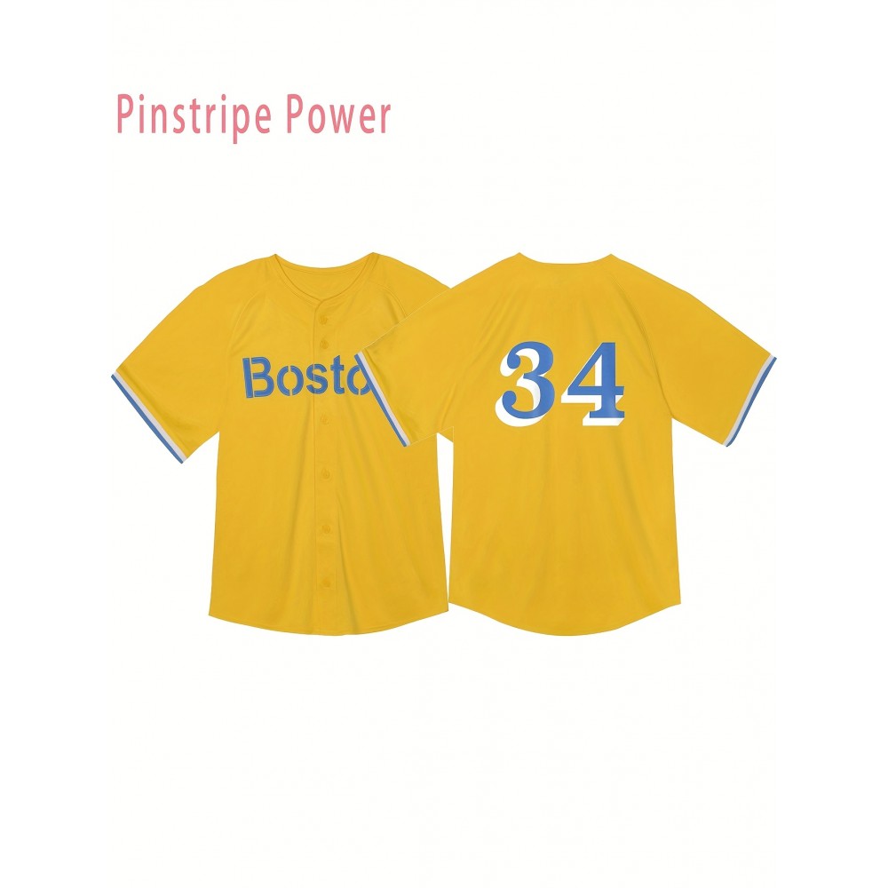 Men's # 34 Yellow Classic Retro Baseball Sweatshirt with Open Buckle V-neck Short Sleeve Embroidered Sports Polyester Sportswear Elastic Fabric Letter Printing Suitable for Training Hiking S-3XL