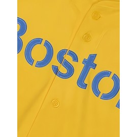 Men's # 34 Yellow Classic Retro Baseball Sweatshirt with Open Buckle V-neck Short Sleeve Embroidered Sports Polyester Sportswear Elastic Fabric Letter Printing Suitable for Training Hiking S-3XL