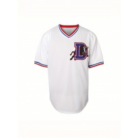 Men'S Baseball Jersey Top - 100% Polyester, V-Neck, Embroidered Lettering, Loose Fit, Button Closure, Breathable, Comfortable, for Sports, Training, Casual, Beach, Outdoor Activities - S-3XL