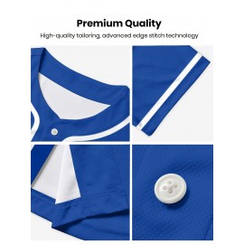 Men's Solid Color Classic Design Baseball Jersey, Men's Blue V-neck Baseball Jersey, Retro Baseball Shirt, Slightly Stretch Breathable Embroidery Button Sports Uniform For Training Competition Party Gifts