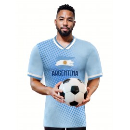 Argentina-Inspired Sun Pattern Sports Soccer Jersey, Fan Edition Shirt With Professional Fabric, Lightweight Breathable Athletic Top For Football Fans