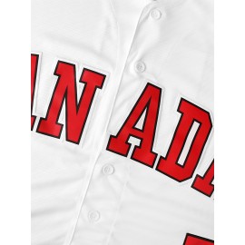 All Stitched 5 White Baseball Jersey Embroidery V Neck Short Sleeve Baseball Shirt, Breathable Button-Up Sports Uniform For Training Competition Party