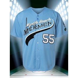Men's #55 Blue Baseball Jersey - Embroidered V-Neck, Retro Mets Design with 