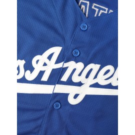 All Stitched 17 Blue Baseball Jersey Embroidery V Neck Short Sleeve Baseball Shirt, Breathable Button-Up Sports Uniform For Training Competition Party
