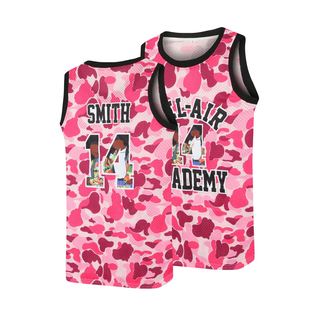 Men's #14 Retro 90s Hip-Hop Basketball Jersey - Pink & White Camo Design, 