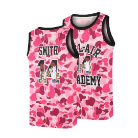 Men's #14 Retro 90s Hip-Hop Basketball Jersey - Pink & White Camo Design, 