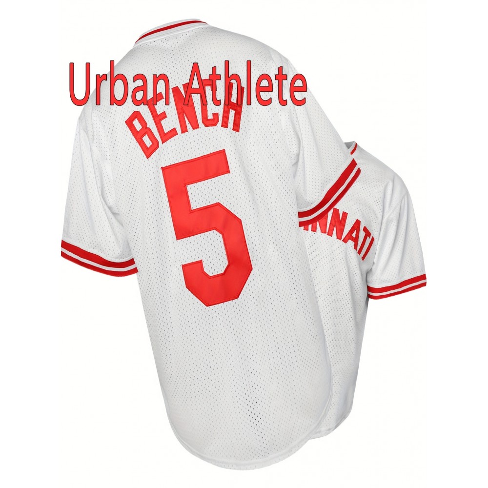 Sports Stitched #5 White Baseball Jersey Embroidery V Neck Short Sleeve Baseball Shirt, Breathable Button-Up Sports Uniform For Training Competition Party