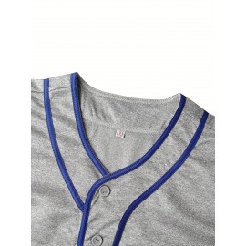 Stitched #9 Grey Baseball Jersey Red Letter Embroidery V Neck Short Sleeve Baseball Shirt, Breathable Button-Up Sports Uniform For Training Competition Party