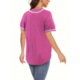 Women's Solid Color Pink Classic Design Baseball Jersey, Moisture Wicking, Breathable And Lightweight, UV Protection, Fade Resistant, Retro Baseball Shirt, Slightly Stretch Breathable Embroidery Button Sports Uniform For Training Party