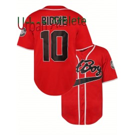 Men's Sport All Stitched #10 Baseball Jersey - Breathable V-Neck Short Sleeve with Full Embroidery, Red/White/Yellow Color Options, Button-Up Regular Fit for Training, Competition, Parties & Casual Wear, Athletic Event Clothing, Durable Sportswear