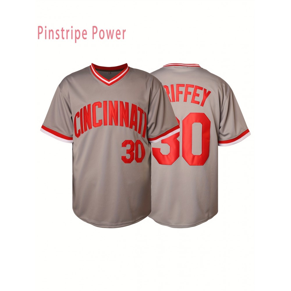 Men'S V-neck Baseball Jersey # 30 Gray Embroidered Breathable Lightweight, Perfect For Training And Casual Wear Size S-3XL