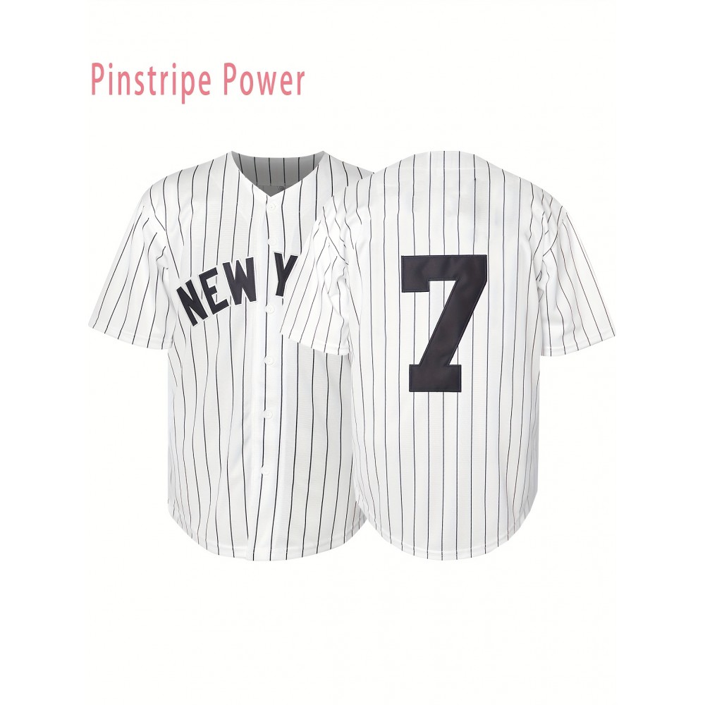 Men's American # 7 White Striped Baseball Jersey Suitable for Team Training And Street Wear In Spring, Summer, And Autumn, Size S-3XL